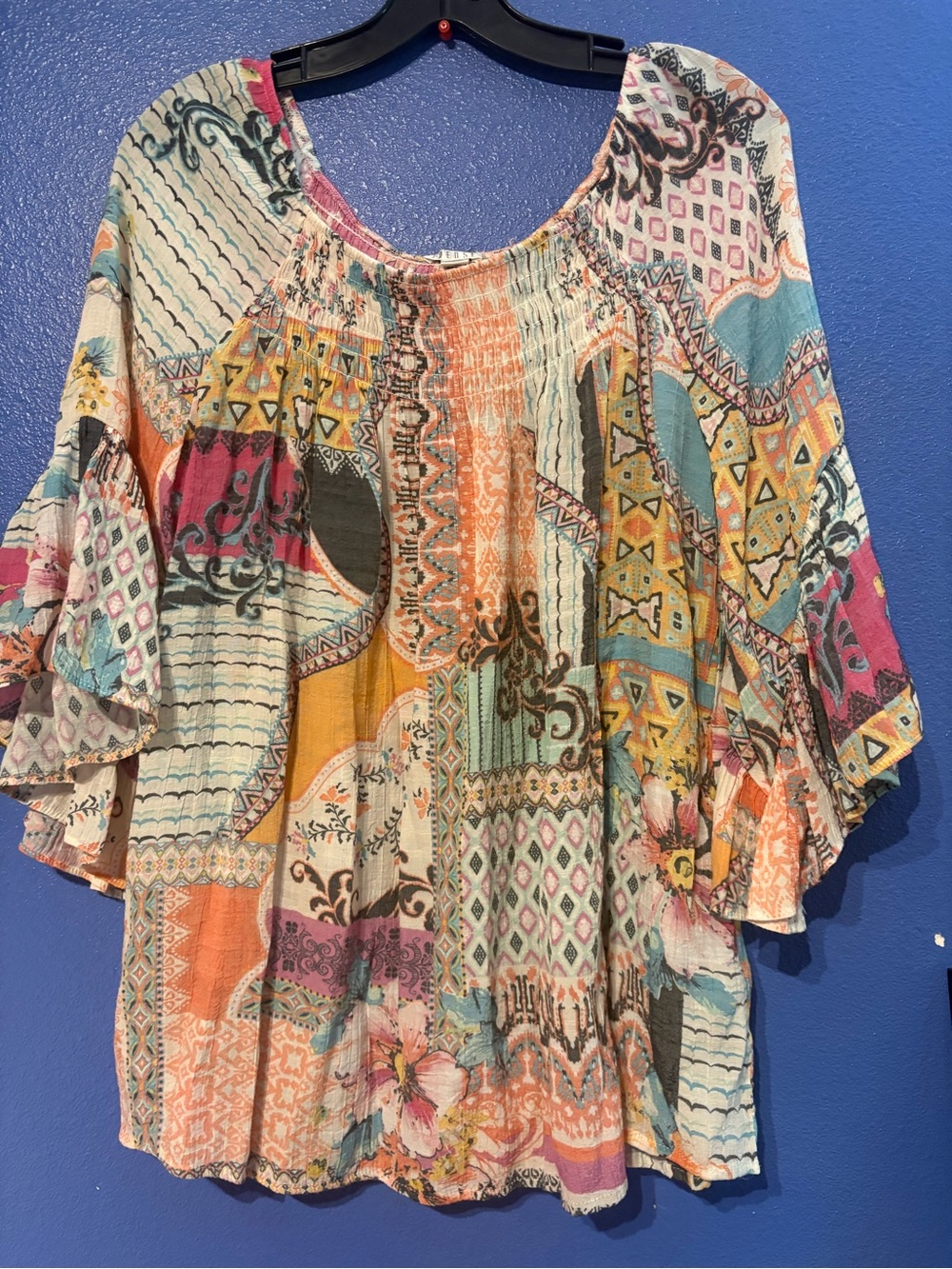 Spense Multicolor Patchwork Flutter Sleeve Tunic